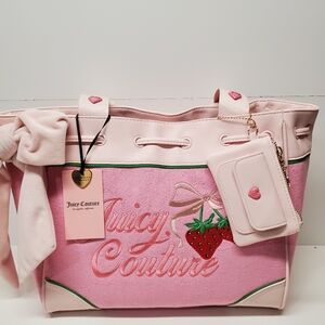 Juicy Couture Daydream Cherry Blossom Retro Strawberry Tote Bag with Card Holder